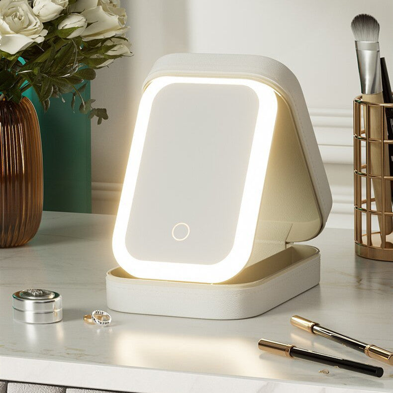 Illuminated makeup box - smart storage with LED mirror and travel handle