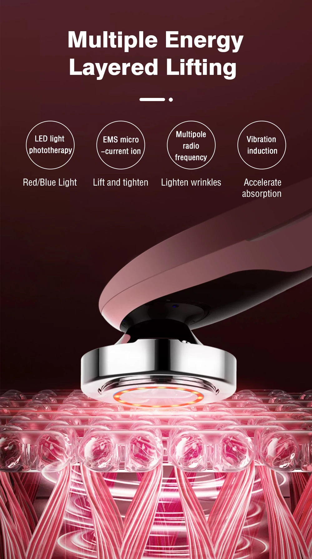 EMS RF Skin-Tightening & Face-Lifting Device Microcurrent Red-Light Massage for Skin Rejuvenation & Glow