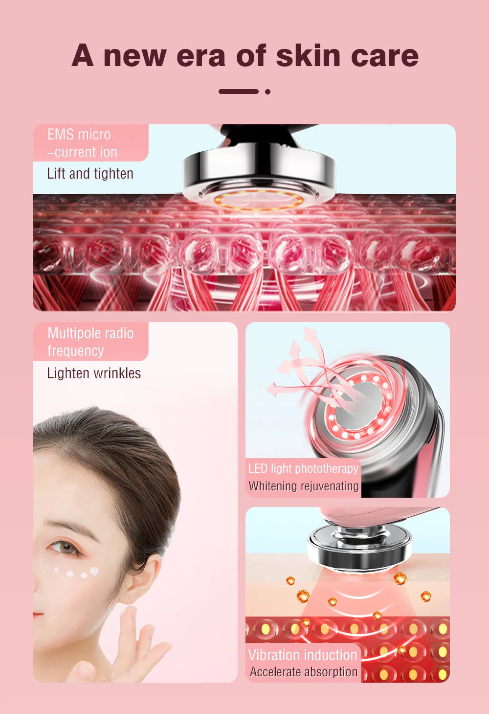 EMS RF Skin-Tightening & Face-Lifting Device Microcurrent Red-Light Massage for Skin Rejuvenation & Glow