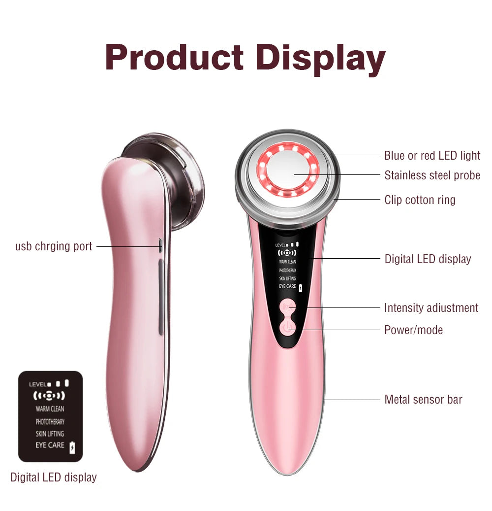 EMS RF Skin-Tightening & Face-Lifting Device Microcurrent Red-Light Massage for Skin Rejuvenation & Glow