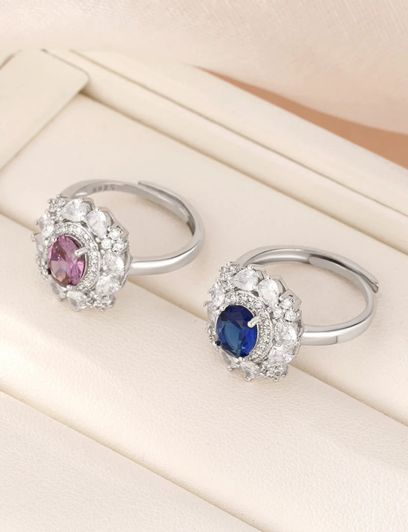 New in Light Luxury Fashion Purple rings for women Sense silver 925 Inlaid Diamond Ruby Ring Adjustable Exquisite Jewelry Gift