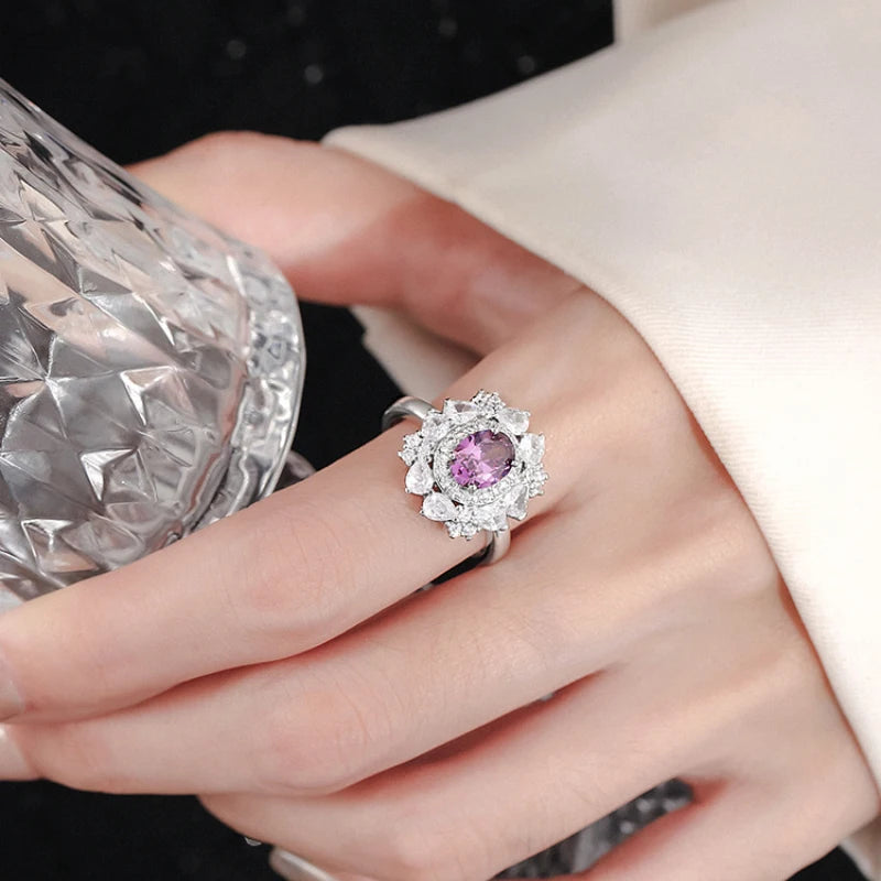 New in Light Luxury Fashion Purple rings for women Sense silver 925 Inlaid Diamond Ruby Ring Adjustable Exquisite Jewelry Gift