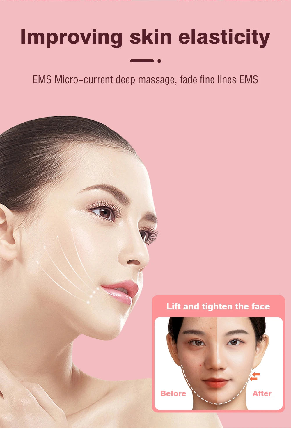 EMS RF Skin-Tightening & Face-Lifting Device Microcurrent Red-Light Massage for Skin Rejuvenation & Glow