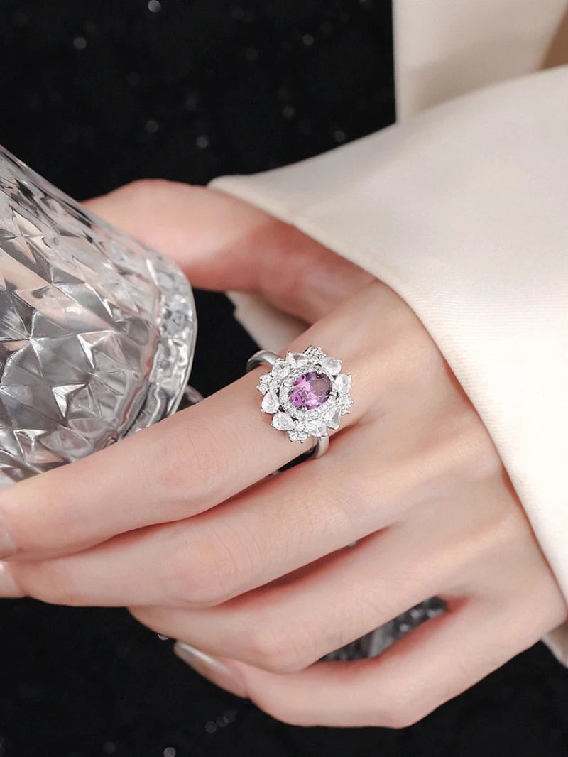New in Light Luxury Fashion Purple rings for women Sense silver 925 Inlaid Diamond Ruby Ring Adjustable Exquisite Jewelry Gift