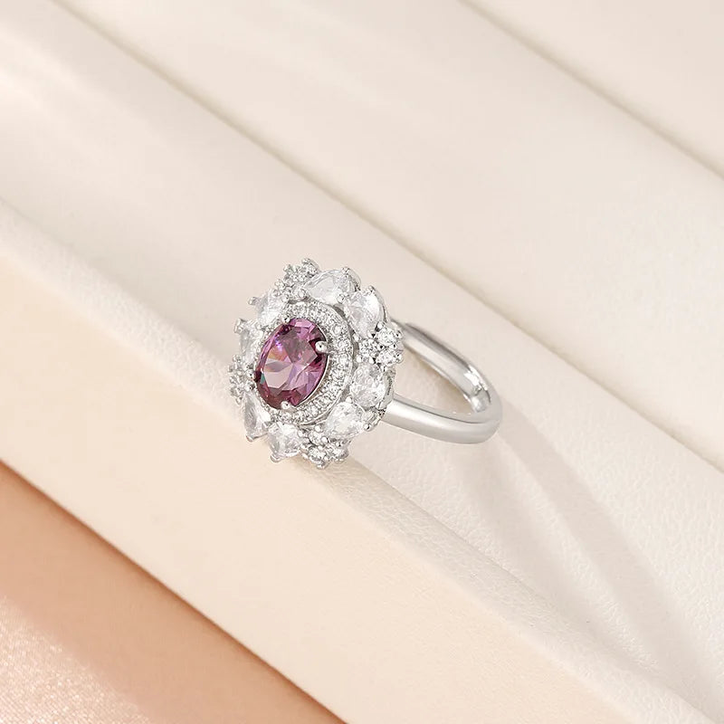 New in Light Luxury Fashion Purple rings for women Sense silver 925 Inlaid Diamond Ruby Ring Adjustable Exquisite Jewelry Gift